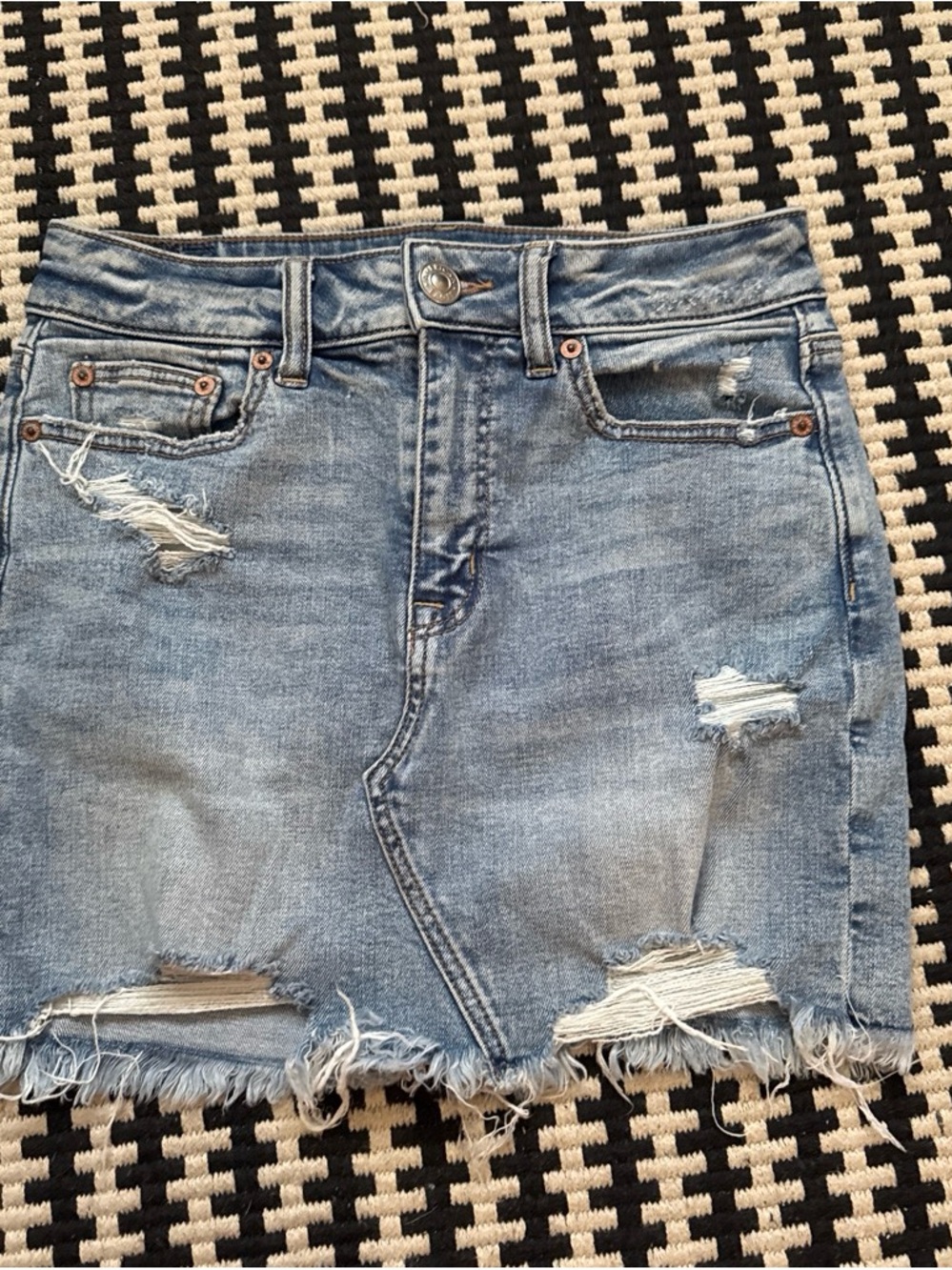 American Eagle set of 2 Light and dark Blue Distressed Denim Mini Skirts